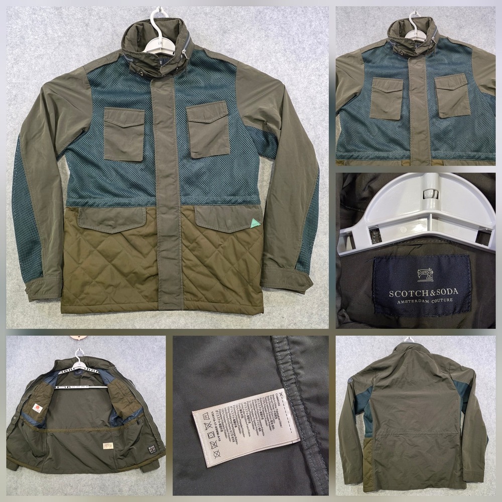 Scotch & Soda Jacket Mens Medium Green Quilted Hooded Windbreaker Full Zip